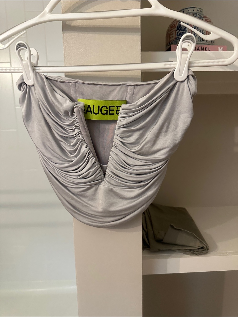 Gauge81 Silver Ruched V-Neck Crop Top